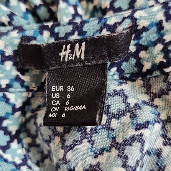 H&M Blue Geometric Print Mini Dress Size 6 H&M Blue Swing Dress - Picture 5 of 7
